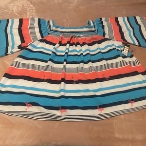 Flamingos & Stripes Crown & Ivy Off Shoulder Blouse Size 3X NWT